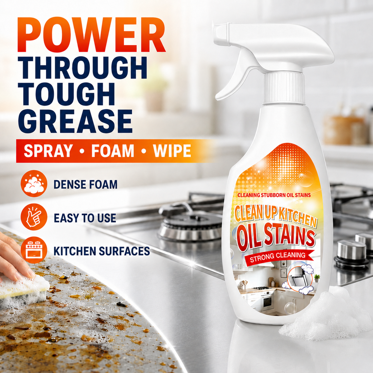 🏆 Heavy-Duty Kitchen Degreaser Spray – Fast Grease Remover 🍑