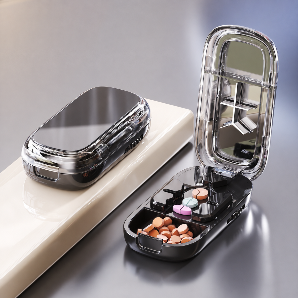 💊 3-Way Adjustable Pill Cutter & Organizer – Split Tablets into 1/2, 1/3 or 1/4