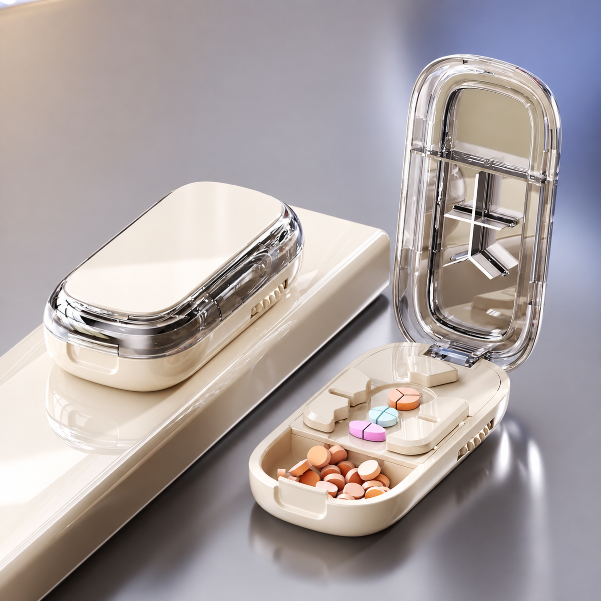 💊 3-Way Adjustable Pill Cutter & Organizer – Split Tablets into 1/2, 1/3 or 1/4